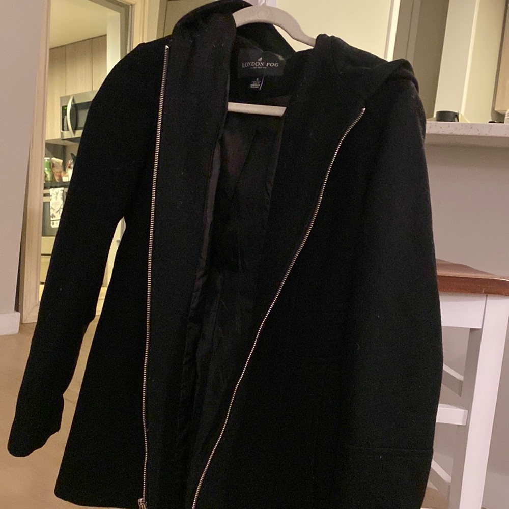 London Fog Hooded Black Peacoat
